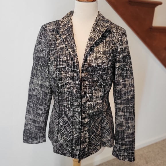 Lafayette 148 Zip Front Lightweight Jacket Blazer Size 10 Black White - Picture 3 of 5
